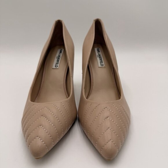 Karl Lagerfeld Paris Royale Pointed Toe Pumps Beige Leather - Picture 2 of 7